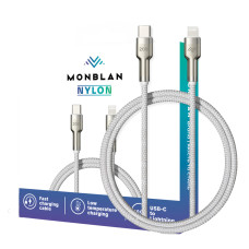Кабель USB-C to Lightning - Monblan, Nylon 1m 20W, Starlight