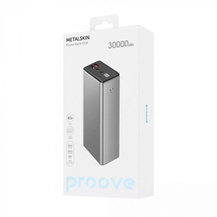 Додатковий аккумулятор Proove 30000mAh 65W Metalskin Silver