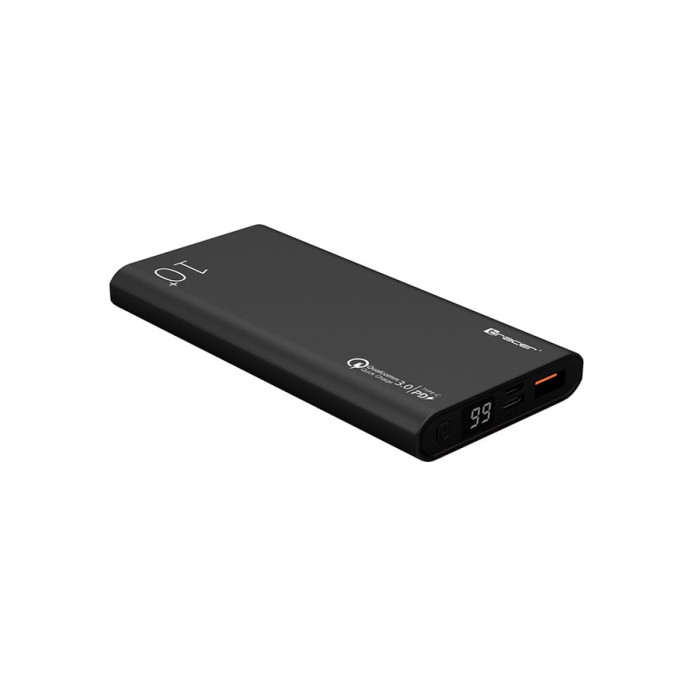 Додатковий аккумулятор Tracer 10000mAh PD 20W + QC3.0 Black Aluminium