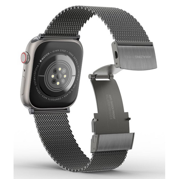 Ремінець для Apple Watch - 42/44/45/46/49mm, AmazingThing Titan Metal, Black