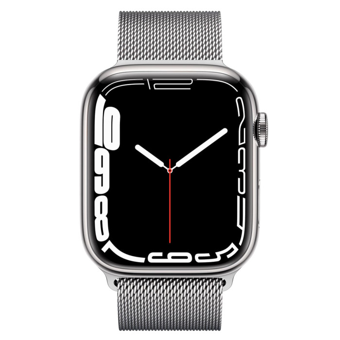 Apple Watch S7 45mm Silver Stainless Steel, Silver Milanese Loop LTE
