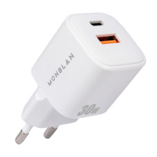 Зарядний пристрій - Monblan GaN USB-A + USB-C Nano Series 30W, White