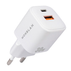 Зарядний пристрій - Monblan GaN USB-A + USB-C Nano Series 30W, White