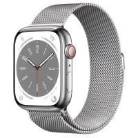 Apple Watch S8 45mm Silver Stainless Steel, Silver Milanese Loop LTE