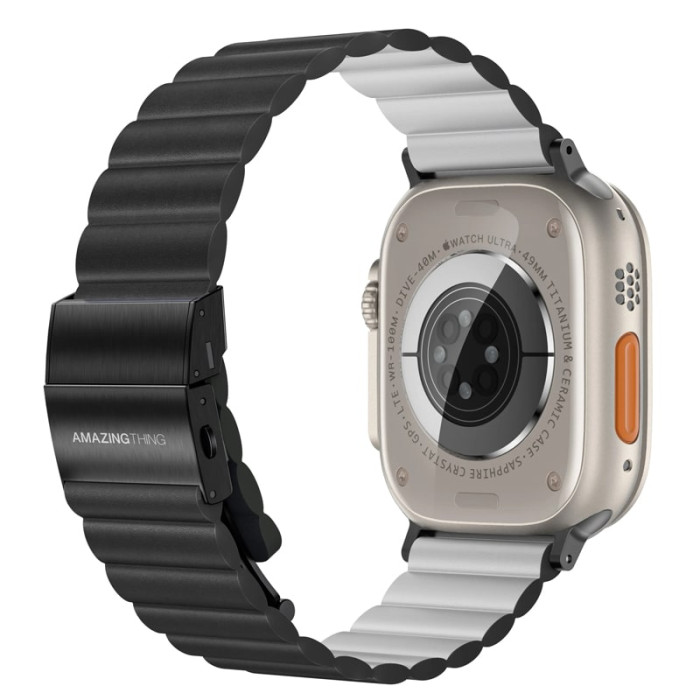 Ремінець для Apple Watch - 42/44/45/46/49mm, AmazingThing Leather Strap, Black