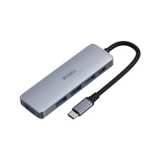 Хаб 5in1 - WIWU Alpha, USB-C to 3xUSB+PD 100W, Gray