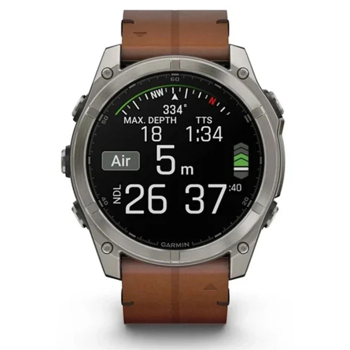 Смарт-годинник Garmin Fenix 8 51mm AMOLED Sapphire Carbon grey DLC w. Chestnut Leather Band