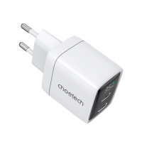 Зарядний пристрій - Choetech 35W GaN Dual USB-C Display Wall Charger, White