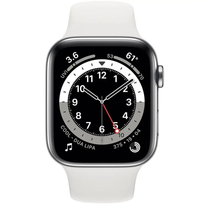 Apple Watch S6 44mm Silver Stainless Steel, White Sport Band LTE Вживанний (б/в)