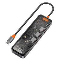 Хаб 7in1 - WIWU Cyber, USB-C to 3xUSB+HDMI+USB-C+SD/MicroSD+PD 100W, Space Gray