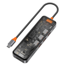 Хаб 7in1 - WIWU Cyber, USB-C to 3xUSB+HDMI+USB-C+SD/MicroSD+PD 100W, Space Gray