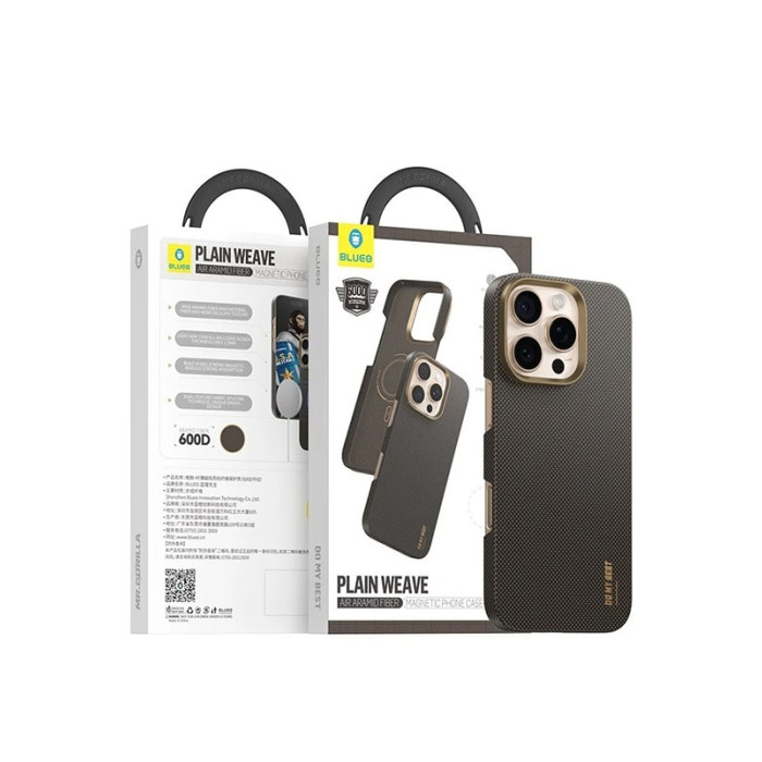 Чохол для iPhone 15 Pro Max - Blueo Plain Weave Air Aramid Fiber (600D) MagSafe, Gold