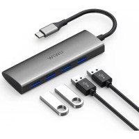Хаб 4in1 - WIWU Alpha, USB-C to 4xUSB, Gray