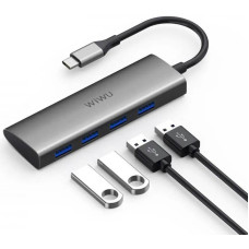 Хаб 4in1 - WIWU Alpha, USB-C to 4xUSB, Gray