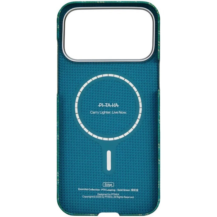 Чохол для iPhone 17 Pro Max - Pitaka Aramid Edge Ultra-Slim Monogram Leaping MagSafe, Gold Green