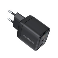 Зарядний пристрій - Choetech 35W GaN Dual USB-C Display Wall Charger, Black
