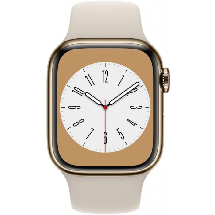 Apple Watch S8 45mm Gold Stainless Steel, Starlight Sport Band (GPS+LTE)