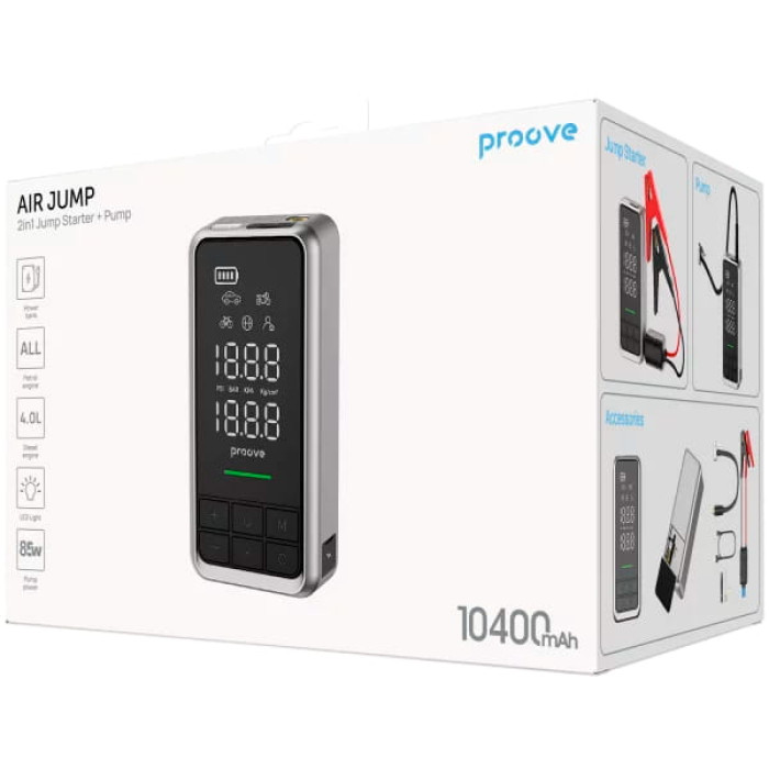 Автомобільний пусковий пристрій + насос Proove Air Jump 10400mAh 1000A Gray