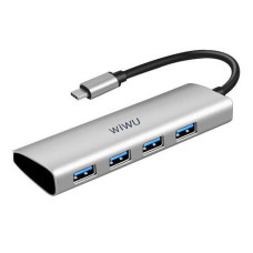 Хаб 4in1 - WIWU Alpha, USB-C to 4xUSB, Silver