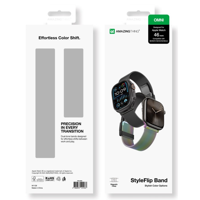 Ремінець для Apple Watch - 42/44/45/46/49mm, AmazingThing StyleFlip, Black / Cosmic