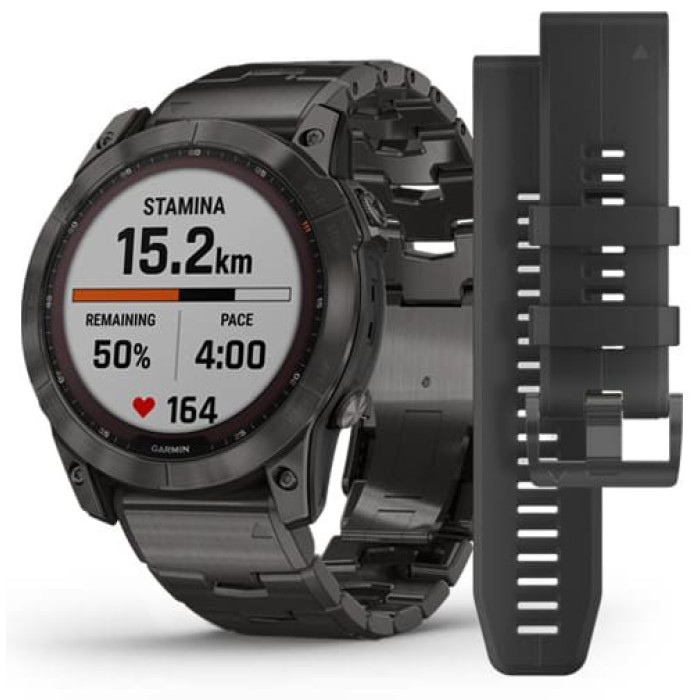 Смарт-годинник Garmin Fenix 7X Sapphire Solar Carbon Gray DLC Titanium, Titanium + Silicone Bands