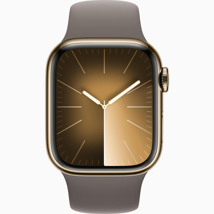 Apple Watch S9 45mm Gold Stainless Steel, Clay Sport Band (S/M), LTE