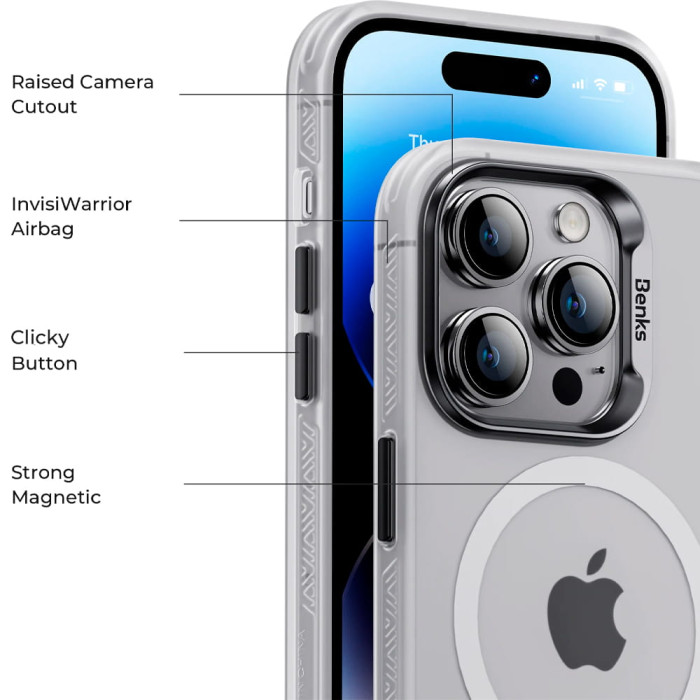 Чохол для iPhone 15 Pro Max - Benks Lucid Armor MagSafe, White