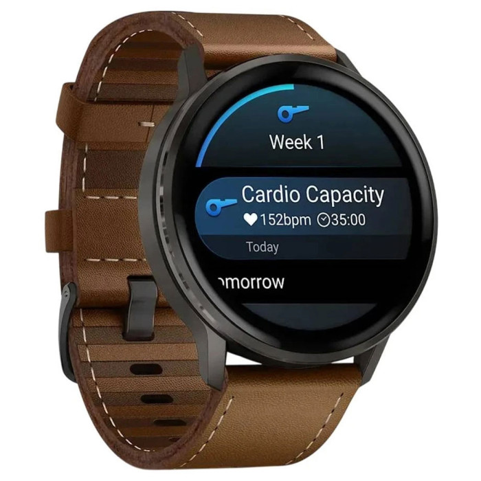 Смарт-годинник Garmin Venu 4 45mm Slate with Black Silicone Band with Brown Leather Band