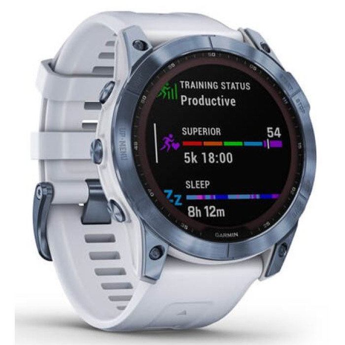 Смарт-годинник Garmin Fenix 7X Sapphire Solar Mineral Blue DLC Titanium with Whitestone Band
