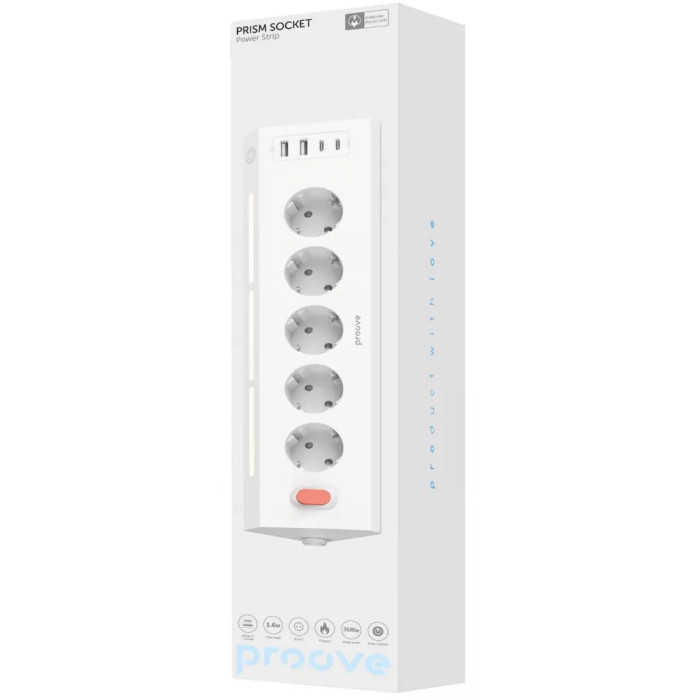 Мережевий фільтр Proove Prism Socket (5 розеток + 2 Type-C + 2 USB) 1.6 White
