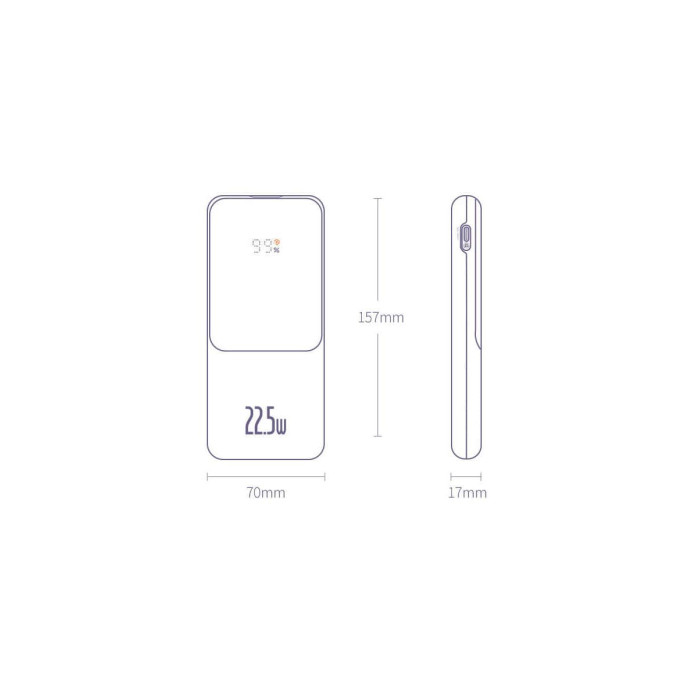 Додатковий аккумулятор Baseus 10000mAh Elf Digital Display 22.5W Purple