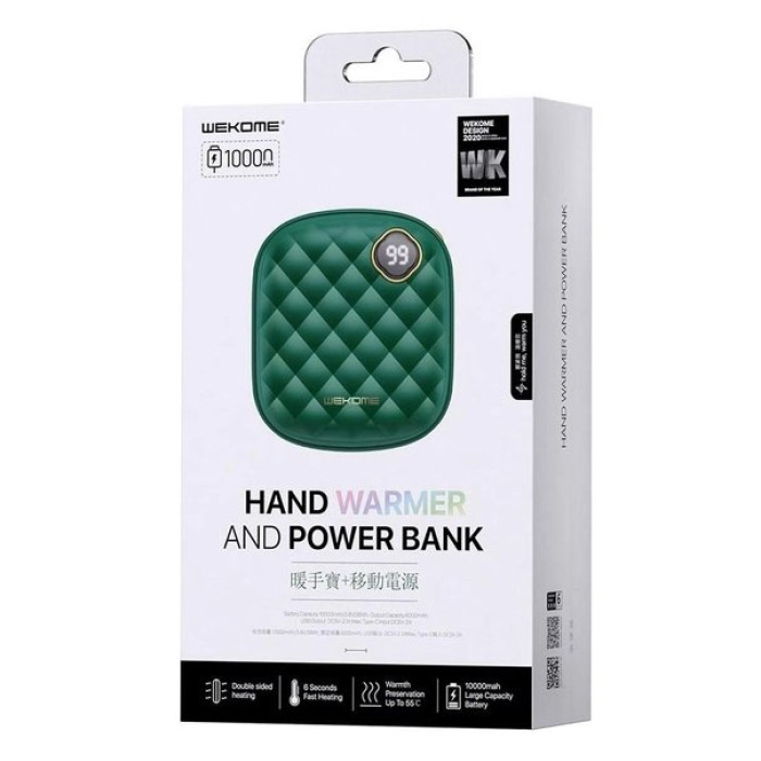 Додатковий аккумулятор Wekome 10000mAh Herze Power Bank and Hand Warmer Green
