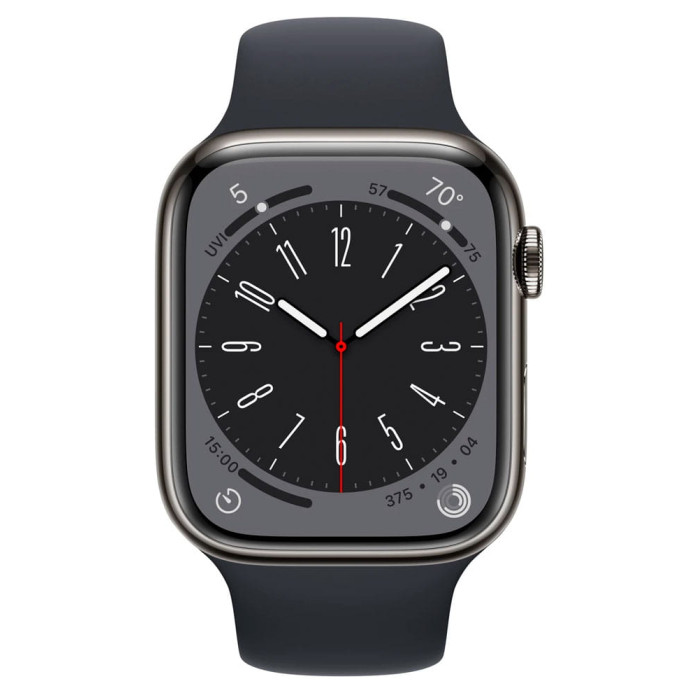 Apple Watch S8 45mm Graphite Stainless Steel, Midnight Sport Band, LTE Вживаний (б/в)