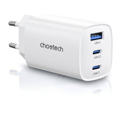 Зарядний пристрій - Choetech 65W GaN PD 3Ports 2USB-C + USB-A Wall Charger White