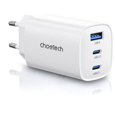 Зарядний пристрій - Choetech 65W GaN PD 3Ports 2USB-C + USB-A Wall Charger White