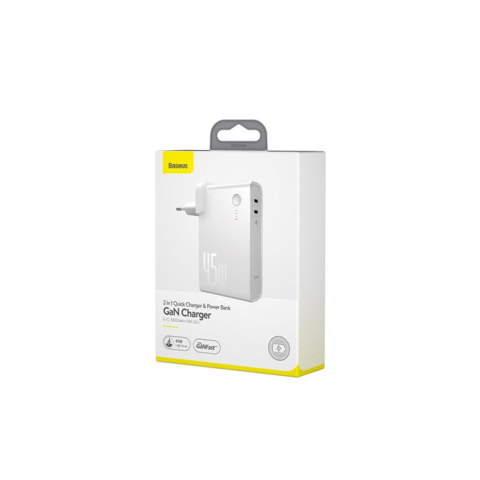 Зарядний пристрій + Акумулятор - Baseus, 2in1 10000 mAh, 45W, White